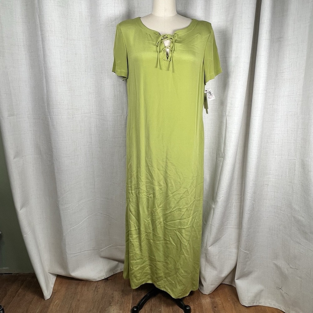 NEW Vintage Y2K 90s Cynthia Howie Maggy Boutique Green Silk Maxi Dress 14 Grunge